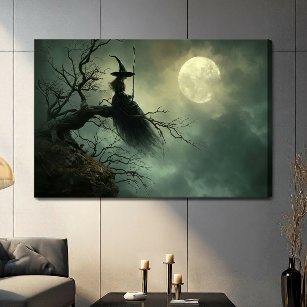Witch on Tree Gothic Moonlight Canvas Art Wall Art