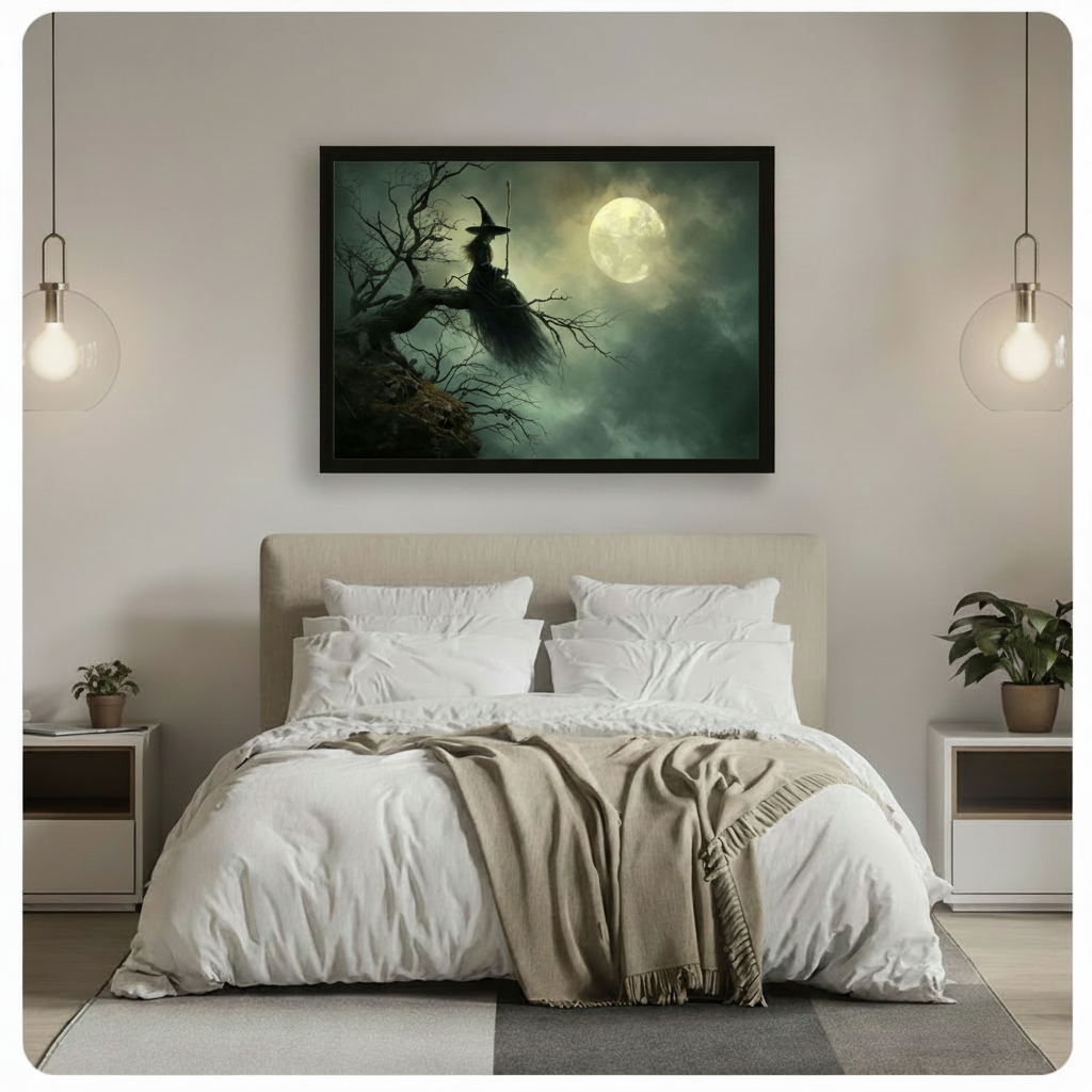 Witch on Tree Gothic Moonlight Canvas Art Wall Art