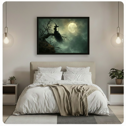 Witch on Tree Gothic Moonlight Canvas Art Wall Art