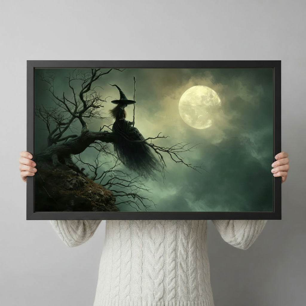 Witch on Tree Gothic Moonlight Canvas Art Wall Art