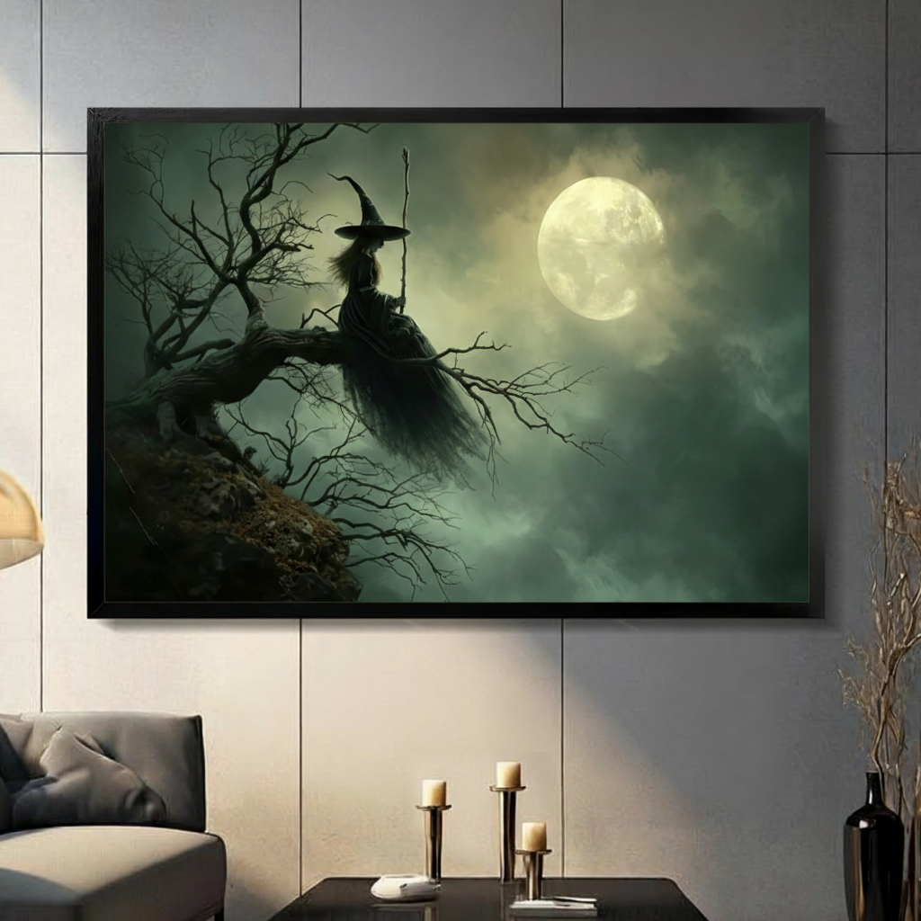 Witch on Tree Gothic Moonlight Canvas Art Wall Art