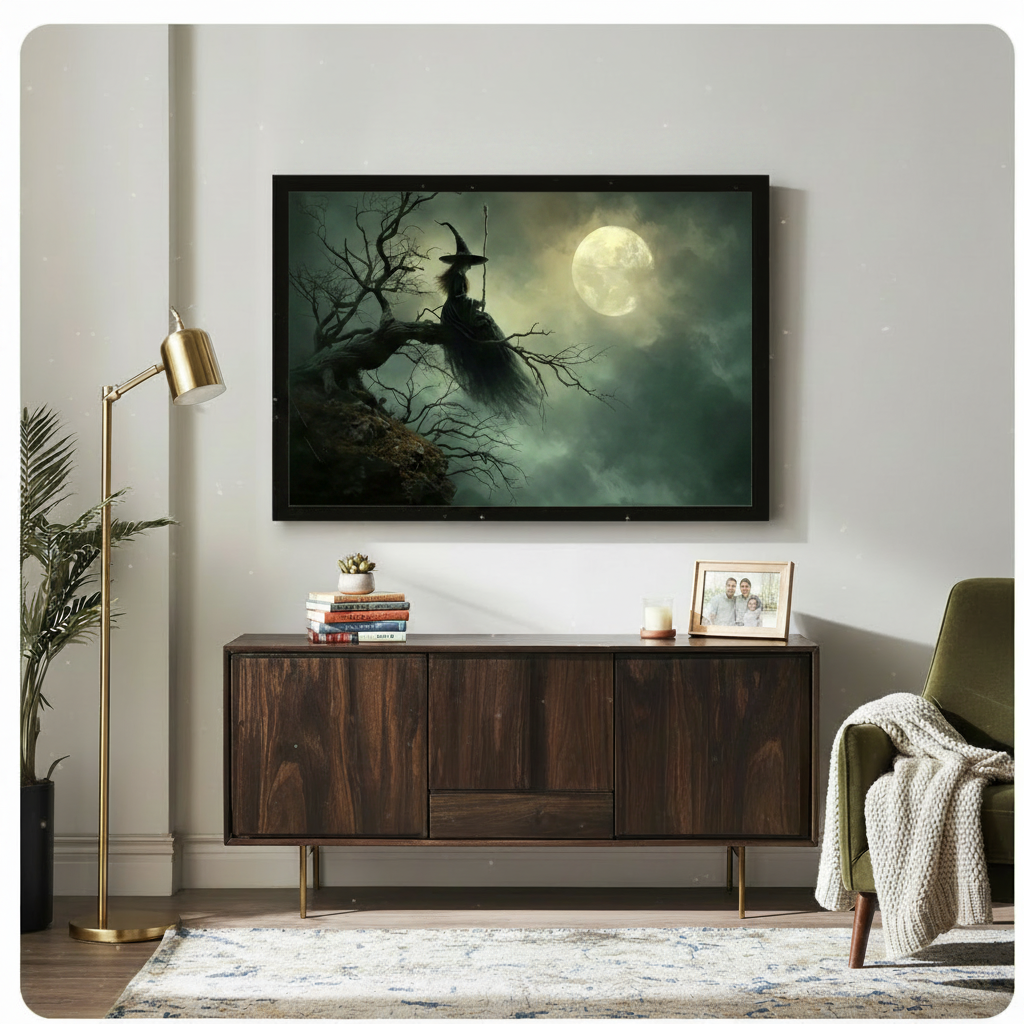 Witch on Tree Gothic Moonlight Canvas Art Wall Art