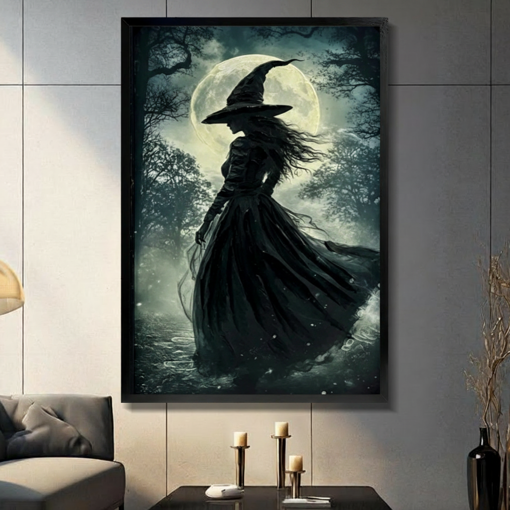 Dark Gothic Witch Moon Night Canvas Art Wall Art