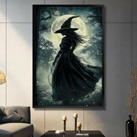 Dark Gothic Witch Moon Night Canvas Art Wall Art