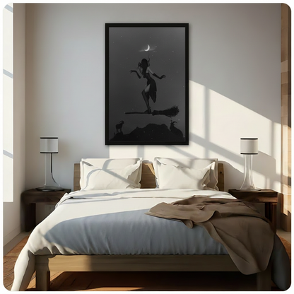 Gothic Witch Night Sky Silhouette Canvas Wall Art