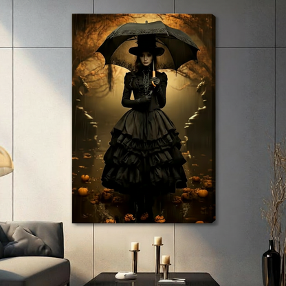 Gothic Witch Autumn Forest Dark Canvas Art Wall Art