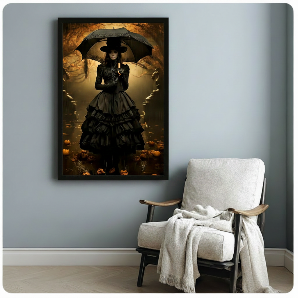 Gothic Witch Autumn Forest Dark Canvas Art Wall Art