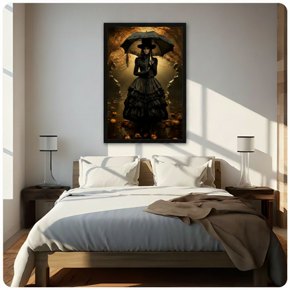 Gothic Witch Autumn Forest Dark Canvas Art Wall Art