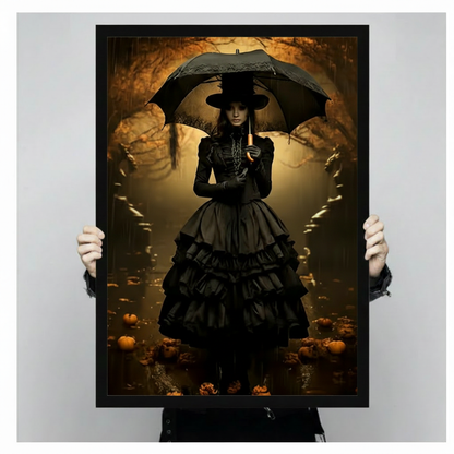 Gothic Witch Autumn Forest Dark Canvas Art Wall Art