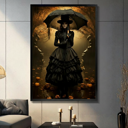 Gothic Witch Autumn Forest Dark Canvas Art Wall Art