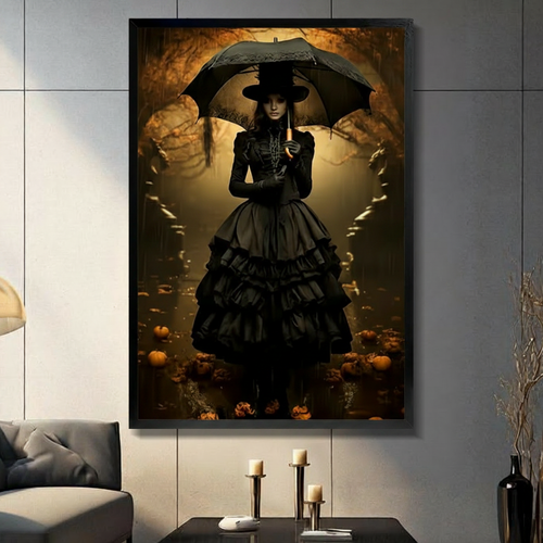 Gothic Witch Autumn Forest Dark Canvas Art Wall Art