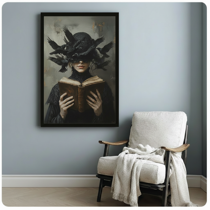 Dark Academia Raven Witch Spellbook Canvas Art