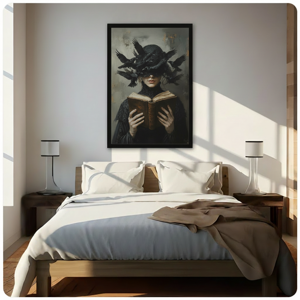 Dark Academia Raven Witch Spellbook Canvas Art