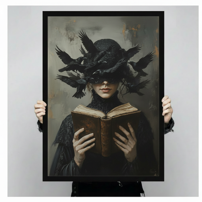 Dark Academia Raven Witch Spellbook Canvas Art