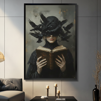 Dark Academia Raven Witch Spellbook Canvas Art