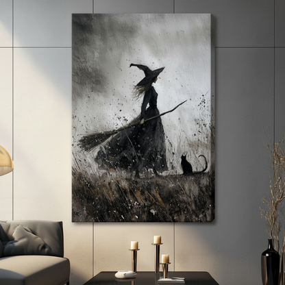 Witch & Black Cat Dark Gothic Canvas Art Wall Art