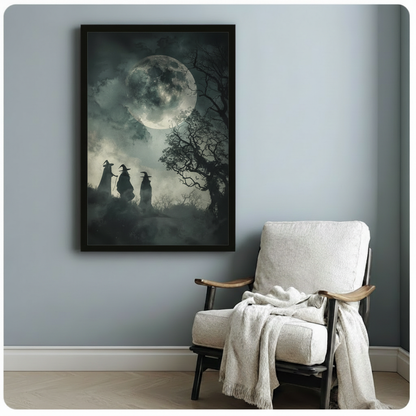 Gothic Three Witches Moon Dark Canvas Wall Art 3325