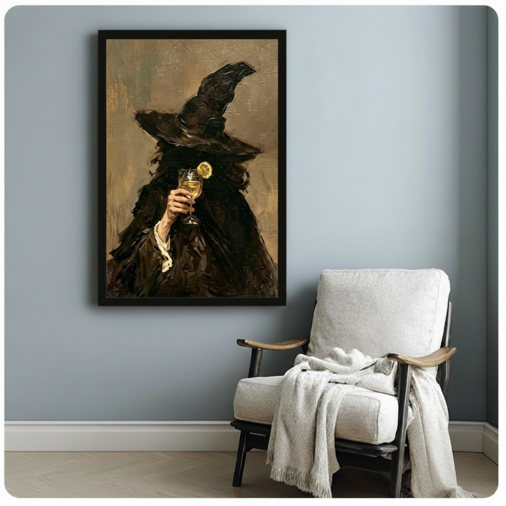Gothic Witch Wine Toast Dark Canvas Art Wall Art
