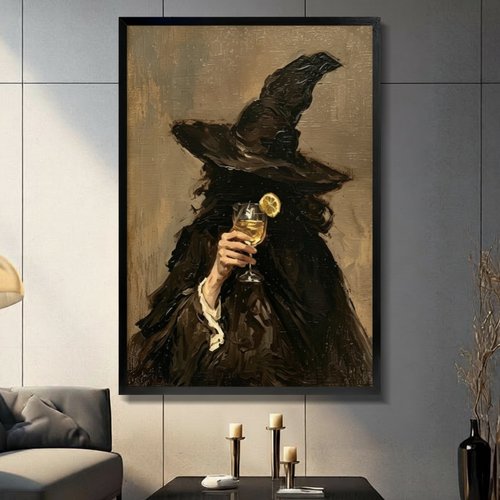 Gothic Witch Wine Toast Dark Canvas Art Wall Art