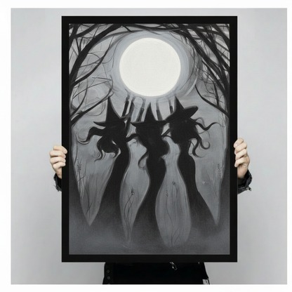 Three Witches Full Moon Gothic Canvas Art Wall Art