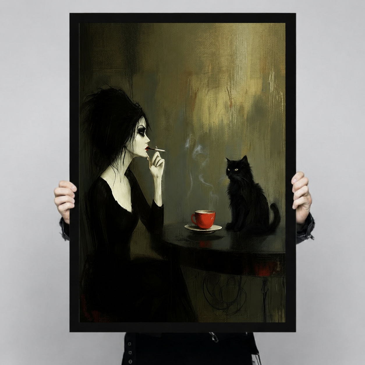 Gothic Woman Black Cat Dark Academia Canvas Art
