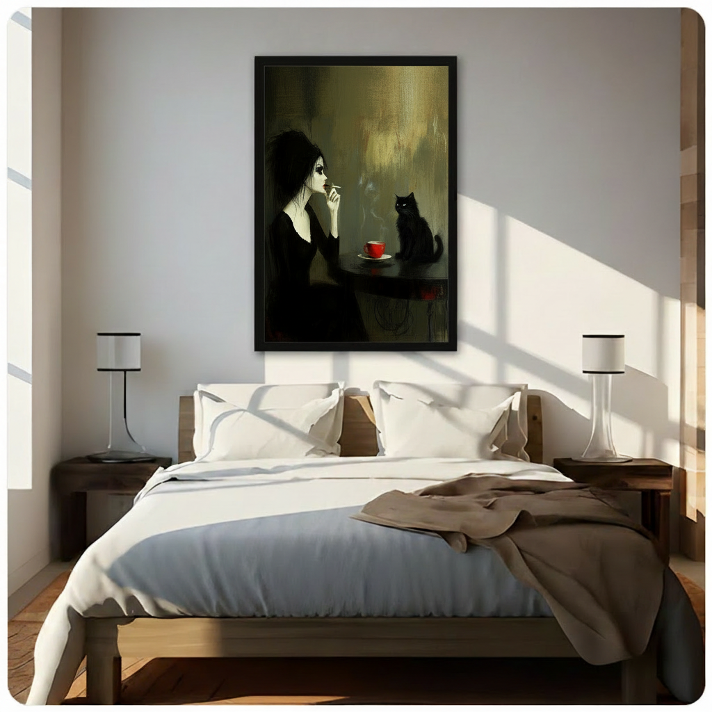 Gothic Woman Black Cat Dark Academia Canvas Art
