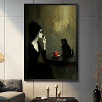 Gothic Woman Black Cat Dark Academia Canvas Art