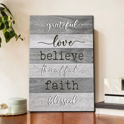 grateful love believe thankful faith blessed christian wall art canvas (view 2)