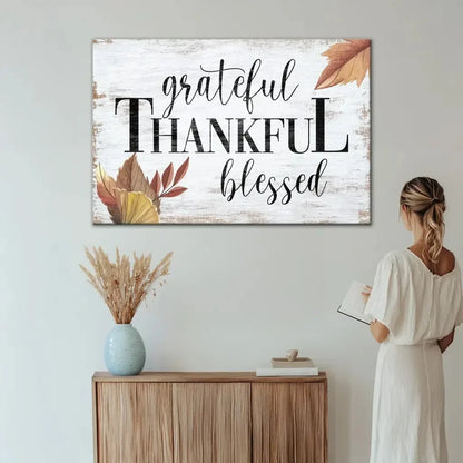 grateful thankful blessed fall wall art canvas print (Landscape)