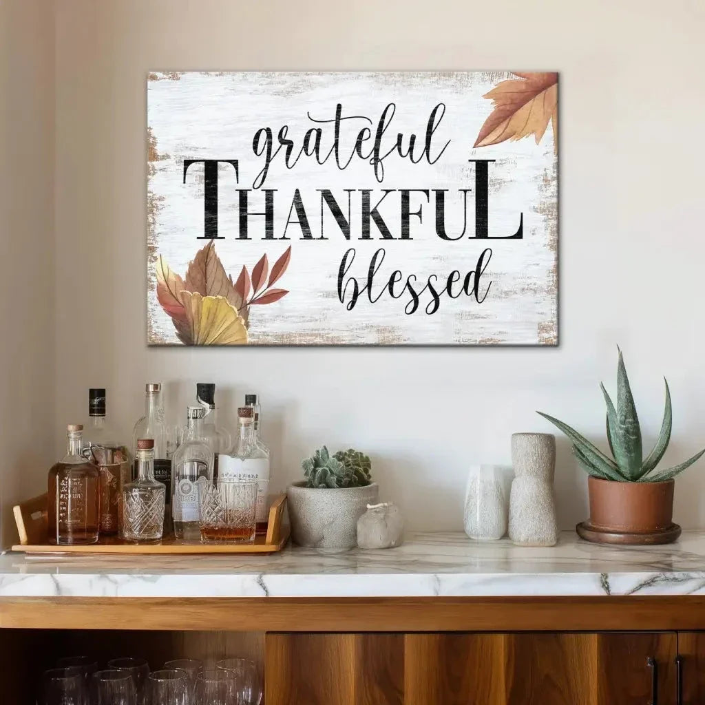 grateful thankful blessed fall wall art canvas print (Landscape) (view 2)