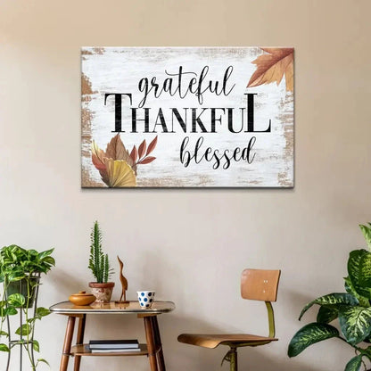 grateful thankful blessed fall wall art canvas print (Landscape) (view 3)