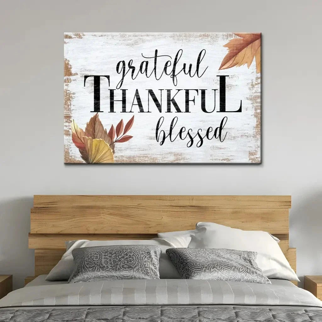 grateful thankful blessed fall wall art canvas print (Landscape) (view 4)