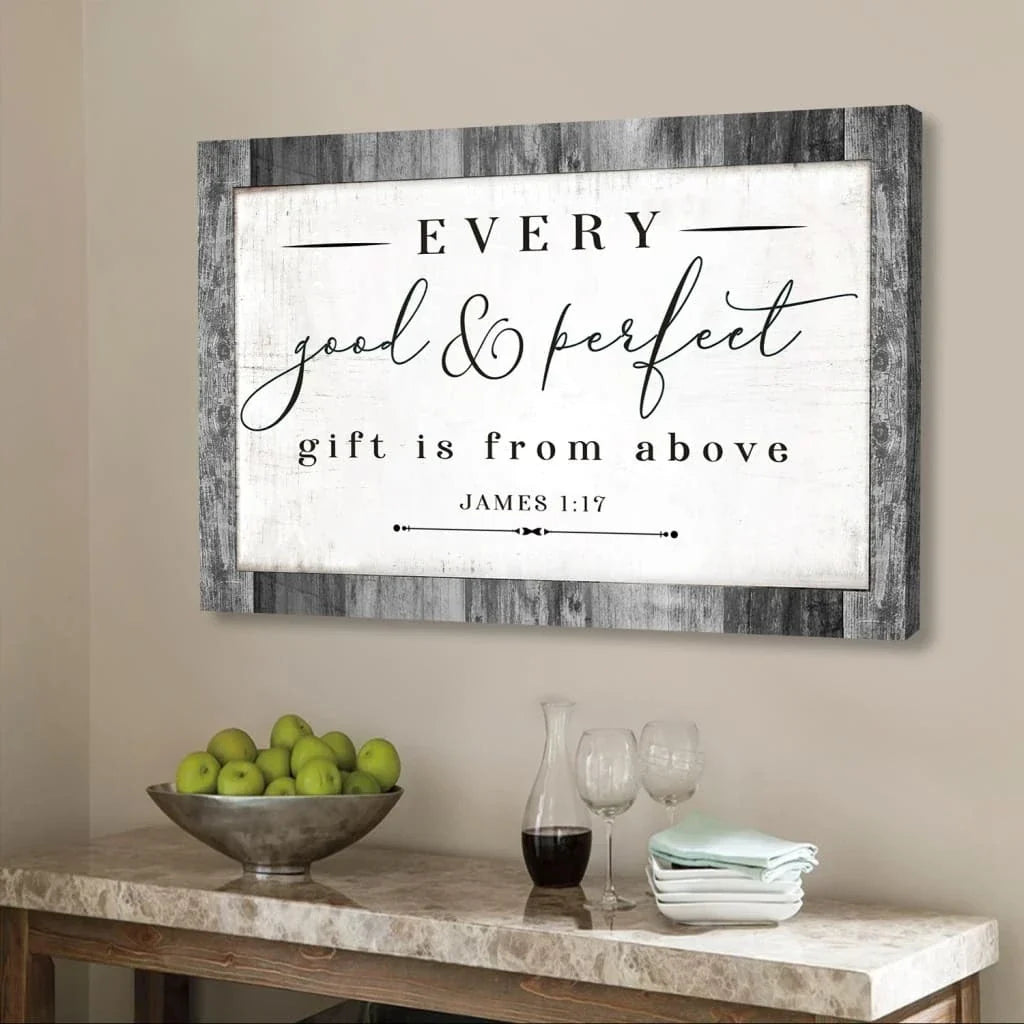 every good and gift is from above james 1 17 niv bible verse wall art canvas (Landscape) (view 3)