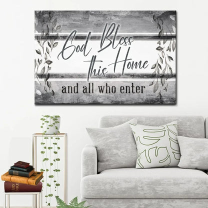 god bless this home and all who enter wall art canvas christian wall decor (Landscape) (view 4)