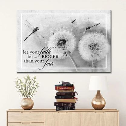let your faith be bigger than your fear dragonfly dandelion wall art canvas (Landscape) (view 3)