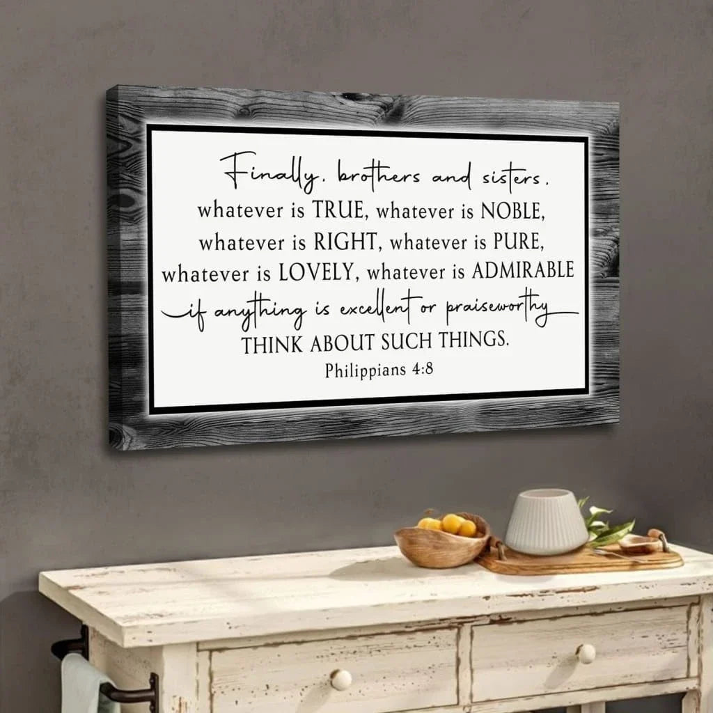 whatever is true whatever is noble philippians 4 8 wall art canvas (Landscape) (view 2)
