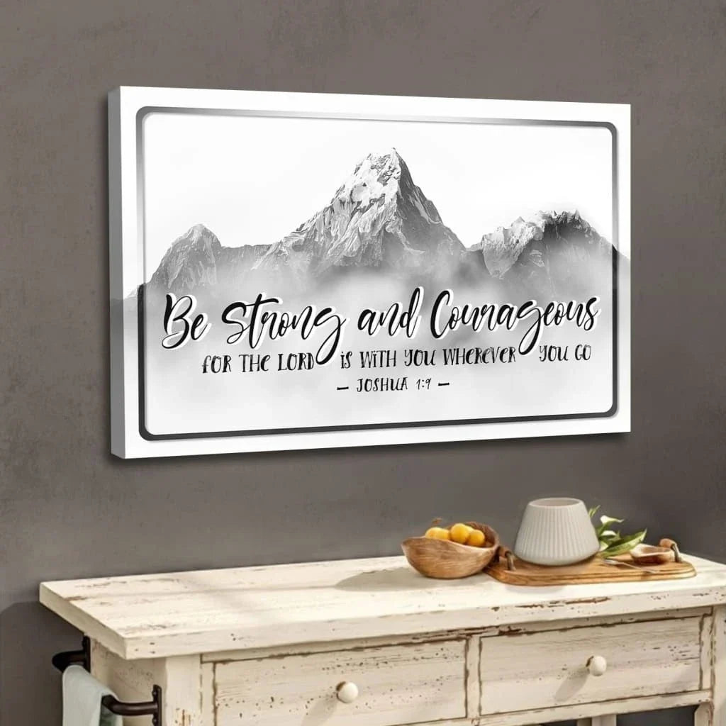 joshua 1 9 be strong and courageous wall art canvas christian wall decor (Landscape) (view 2)
