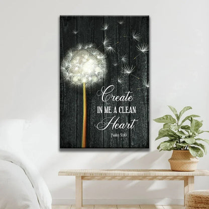 create in me a clean heart dandelion psalm 51 10 christian wall art canvas (view 2)