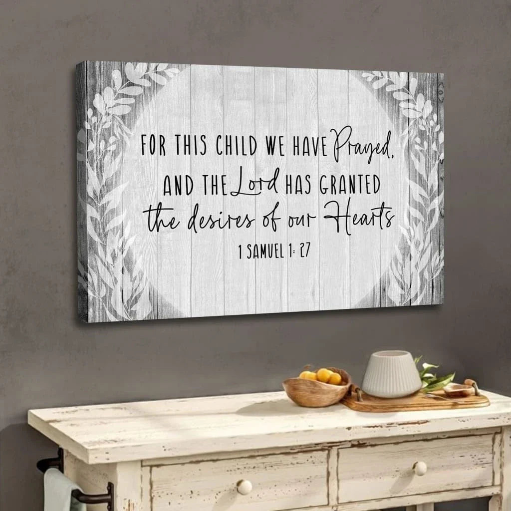 1 samuel 1 27 for this child we have prayed wall art canvas christian gifts for kids (Landscape) (view 3)