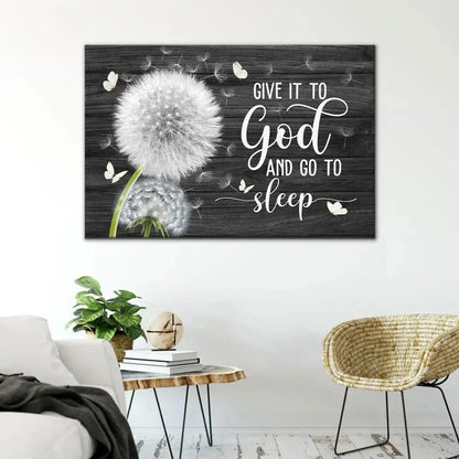 dandelion give it to god and go to sleep christian wall art canvas (Landscape) (view 6)