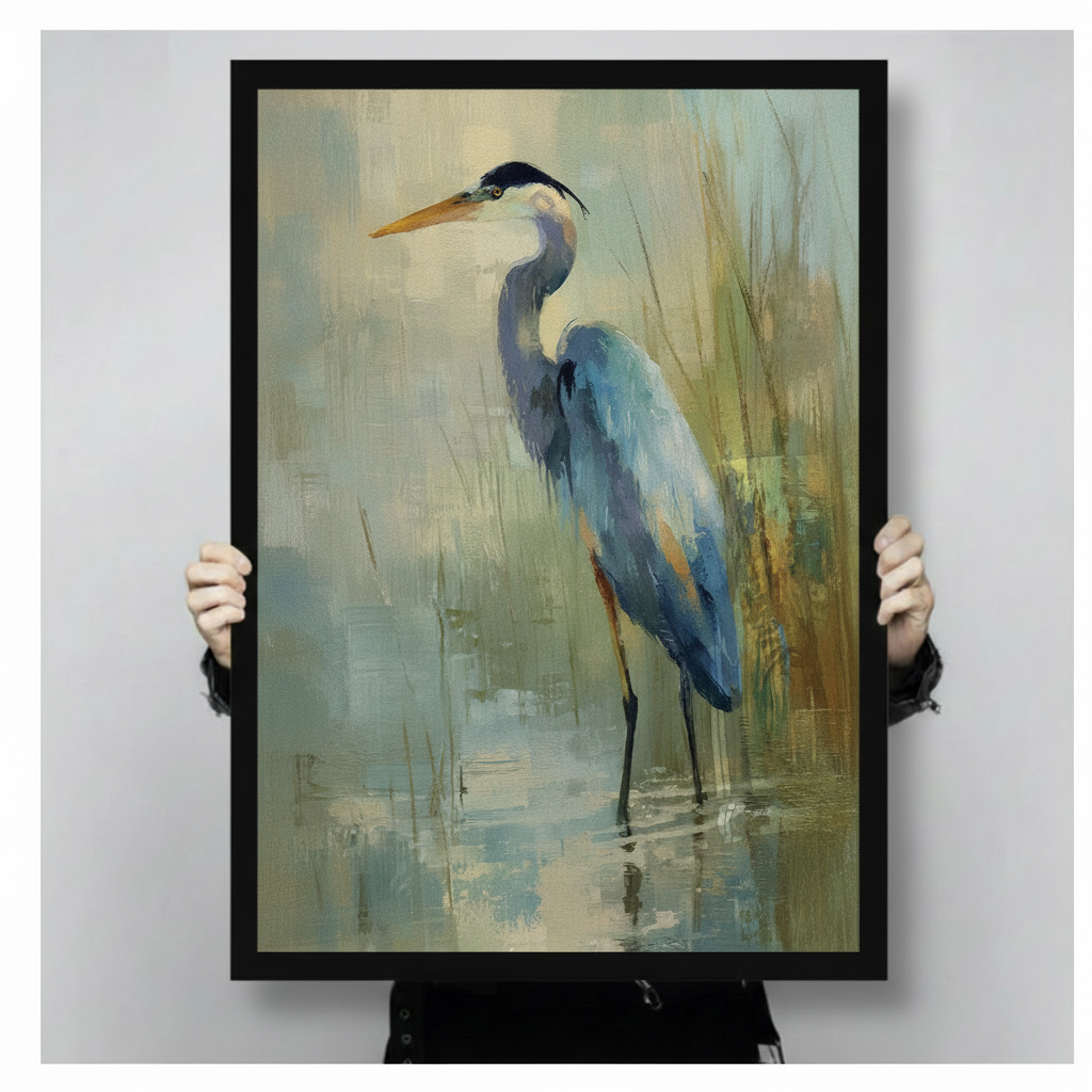 Blue Heron Impressionist Oil Painting Canvas Wall Art
