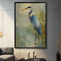 Blue Heron Impressionist Oil Painting Canvas Wall Art