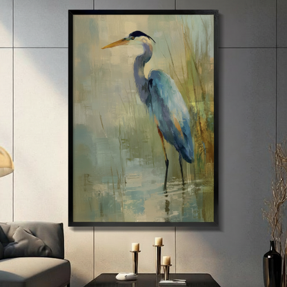 Blue Heron Impressionist Oil Painting Canvas Wall Art