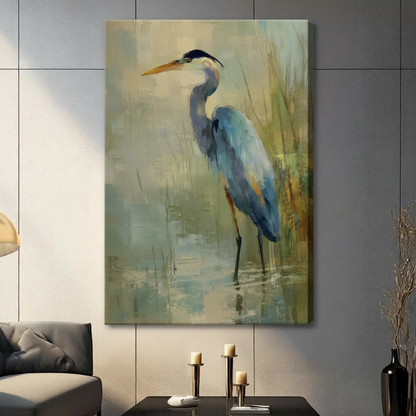 Blue Heron Impressionist Oil Painting Canvas Wall Art