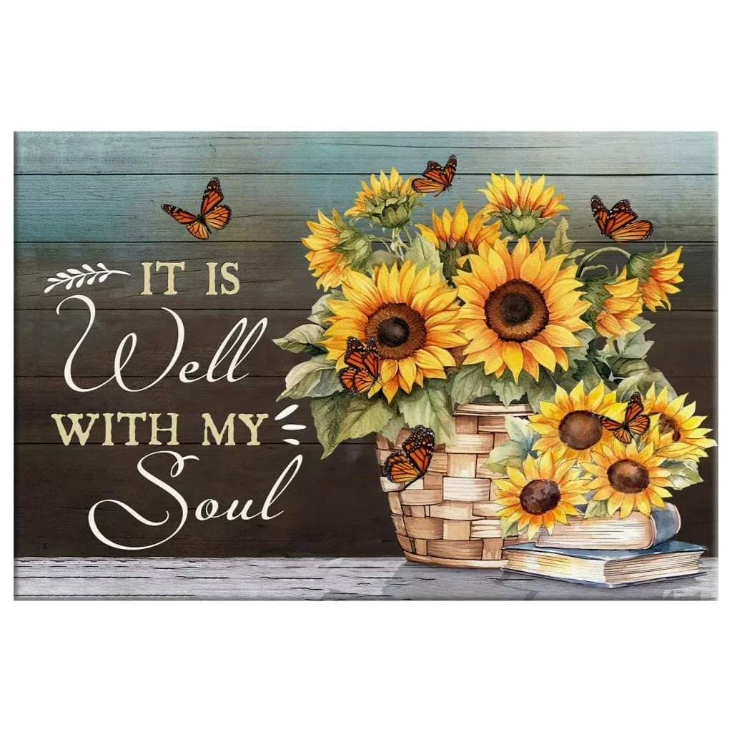 it is well with my soul canvas butterflies and sunflowers inspirational christian wall art (Landscape) (view 2)