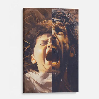 jesus as a baby and on the cross christian wall art canvas (Landscape) (view 3)