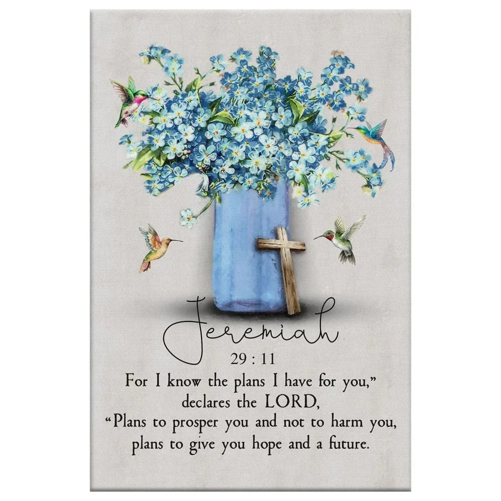 jeremiah 29 11 for i know the plans i have for you hummingbird flowers christian wall art canvas (Landscape) (view 2)