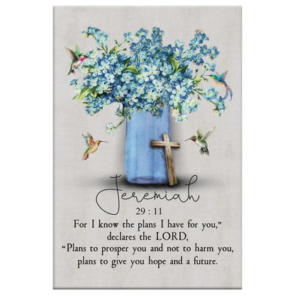 jeremiah 29 11 for i know the plans i have for you hummingbird flowers christian wall art canvas (Landscape) (view 2)