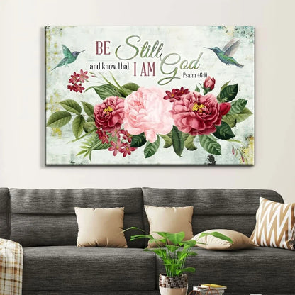 be still and know that i am god vintage flower hummingbird wall art canvas (view 5)