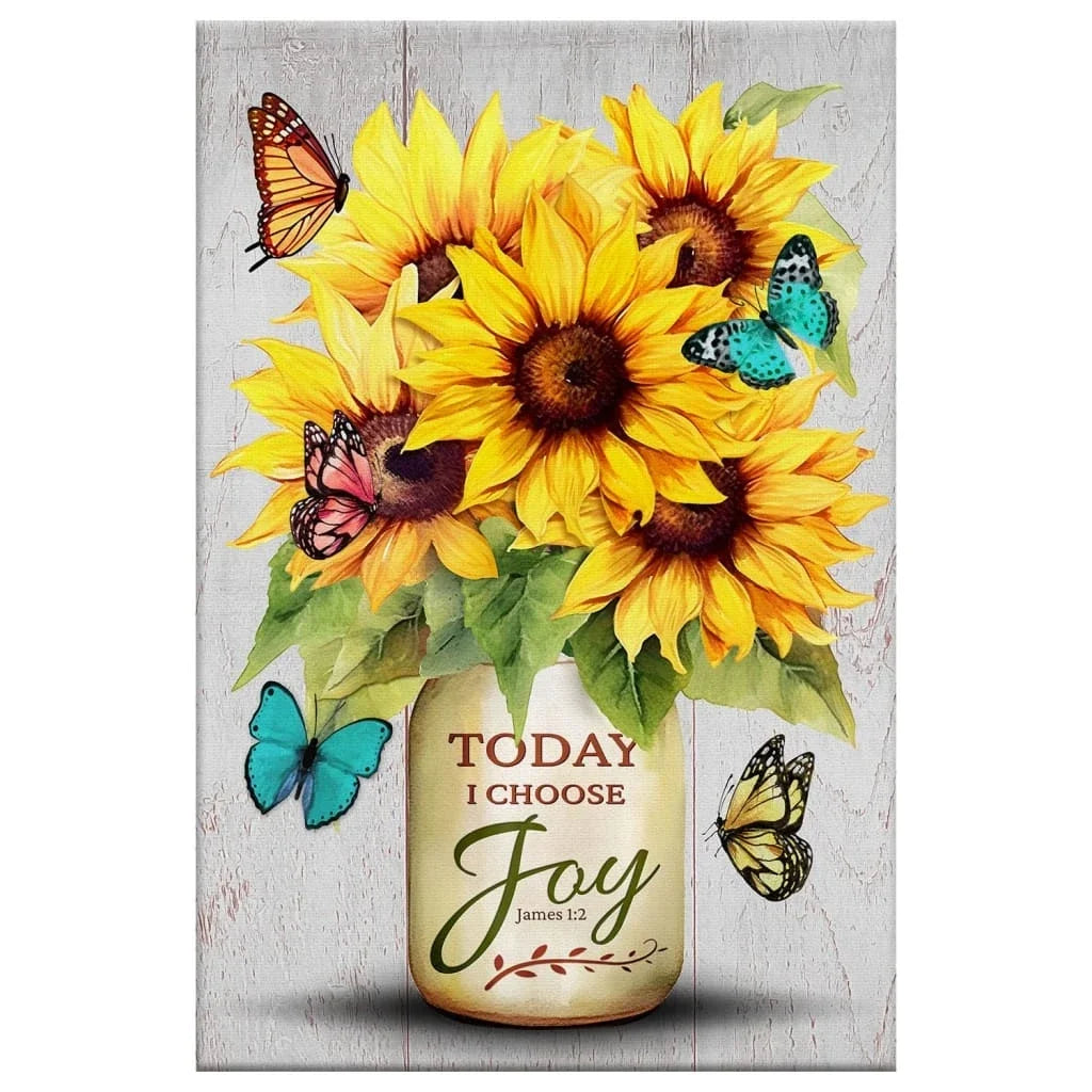 christian wall art canvas today i choose joy sunflower butterfly vase (view 3)